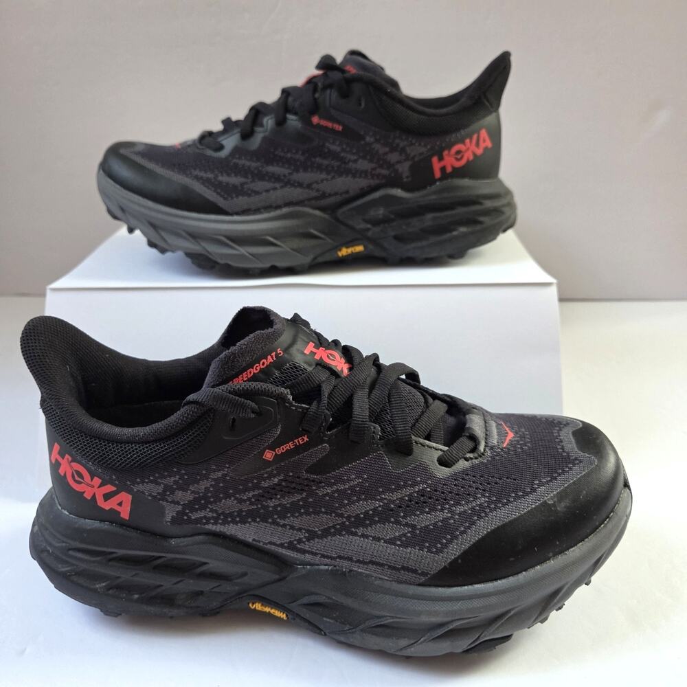 Hoka Speedgoat 5 GTX Spike Women's 6 Black Red Waterproof Trail Running Shoes